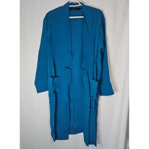 Colleen Lopez Women Teal Blue Rayon Open Front Duster Cardigan Jacket‎ Small